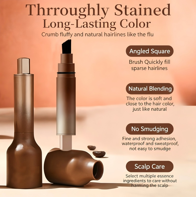 Hairline filler, contouring, and shading pen to conceal high forehead and correct hair parting.