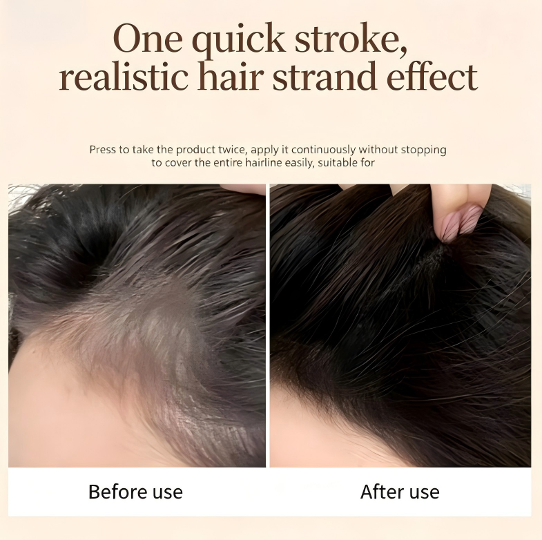 Hairline filler, contouring, and shading pen to conceal high forehead and correct hair parting.