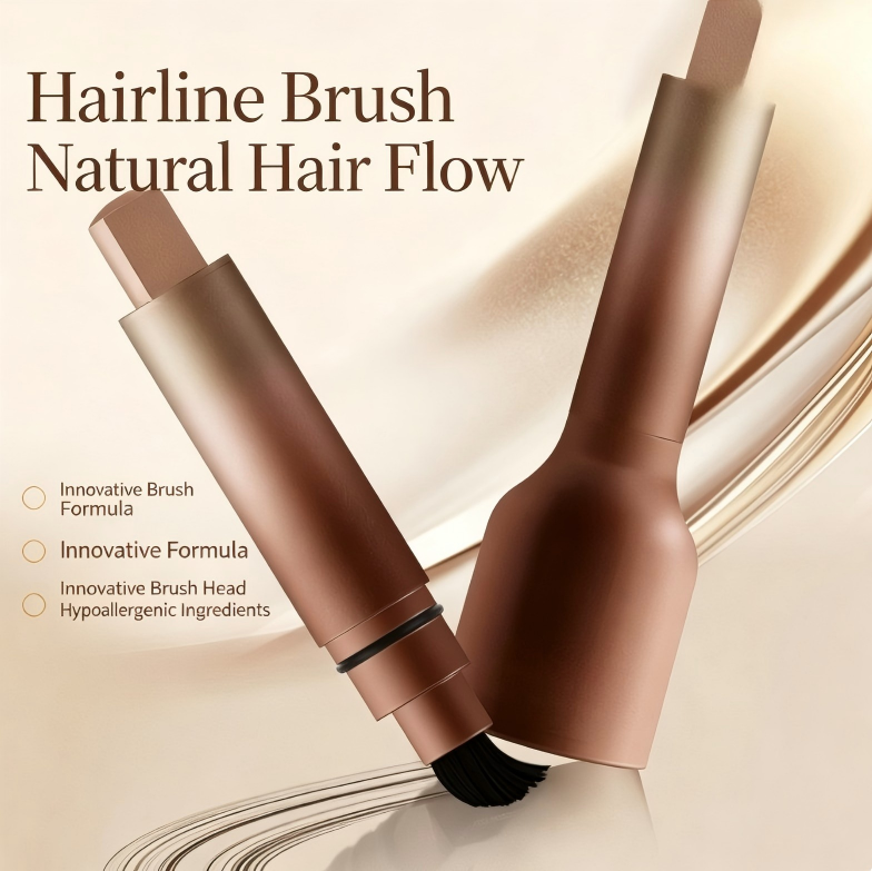 Hairline filler, contouring, and shading pen to conceal high forehead and correct hair parting.