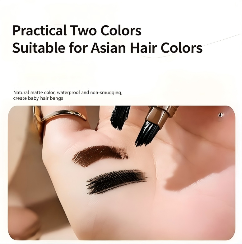 Hairline filler, contouring, and shading pen to conceal high forehead and correct hair parting.